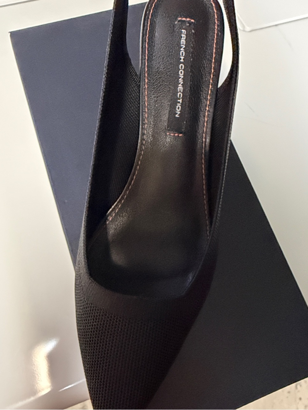 French Connection Black Knit Pointed Slingback Heels